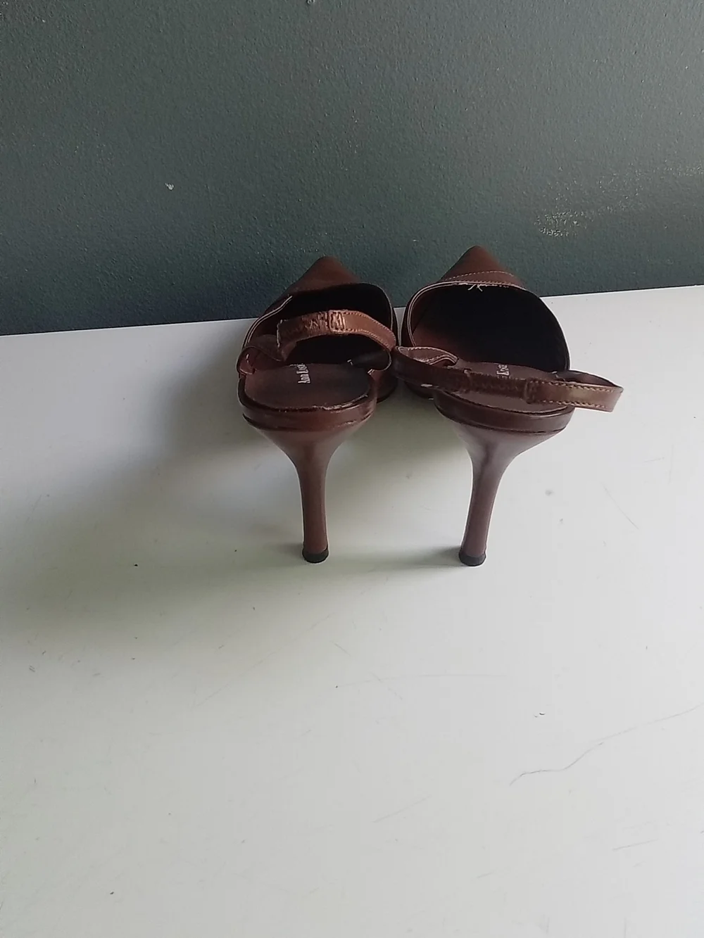 Ann Kristal Finesse Brown Leather Pointed Toe Slingback Stiletto Heels 11M
